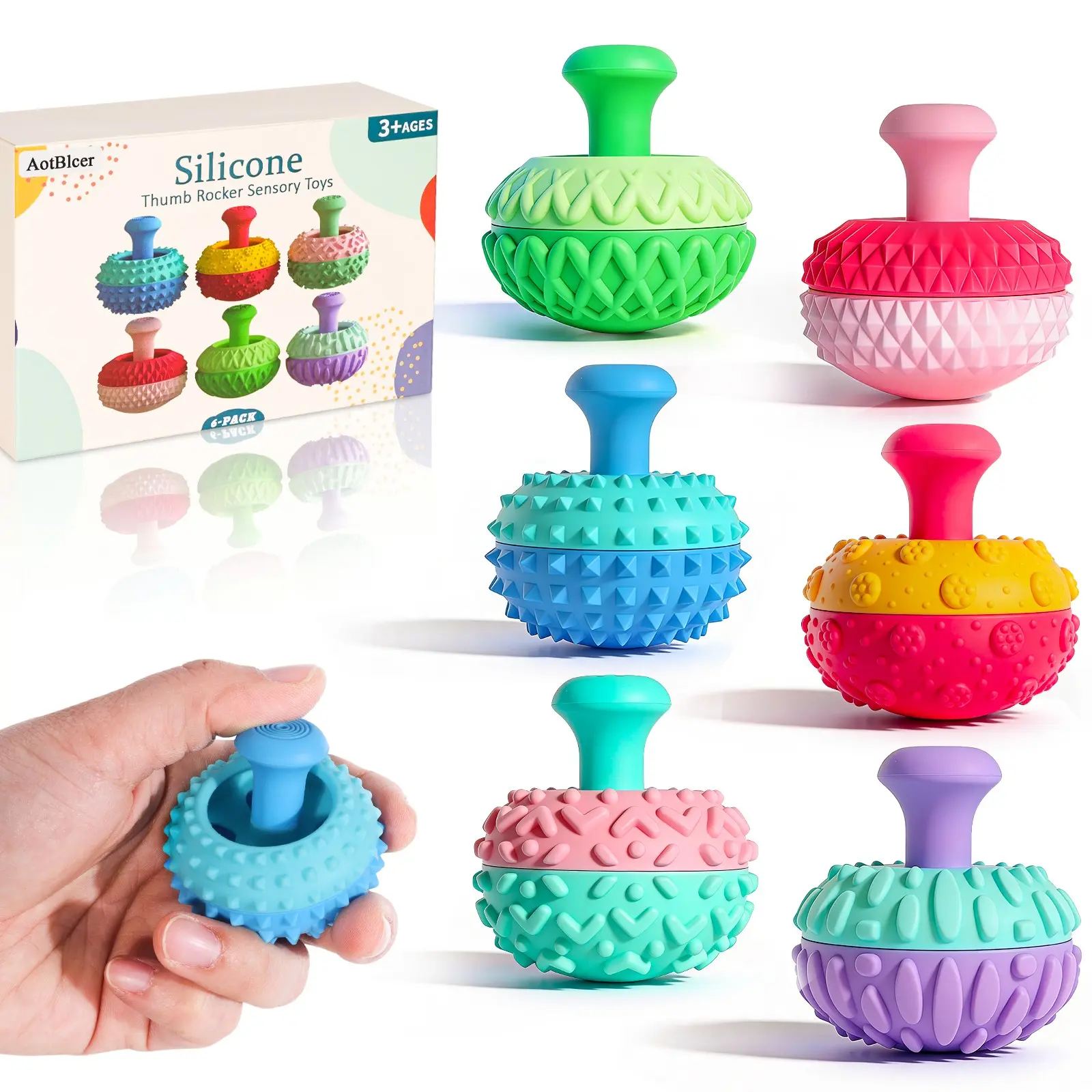 Tactile Sensory Fidget Toys for Kids Adults,6Pcs Thumb Rocker Fidget Pack Stress Relief Fidgets Sensory Fidget Tools for Autism ADHD Anxiety,Silicone Textured Gadgets for Office,Classroom,Stocking Stuffer Fidget Gift Set for Teen Girl Boy