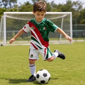 Youth Mexico Soccer Jersey Set Kids Football Uniform Boys Girls National Team Style Green White Red Eagle Print Sports Kit Breathable Quick Dry Performance Training Outfit Soccer Shirt Shorts Set Athletic Practice Gear Ages 4-12 Gift Outdoor Sportswear
