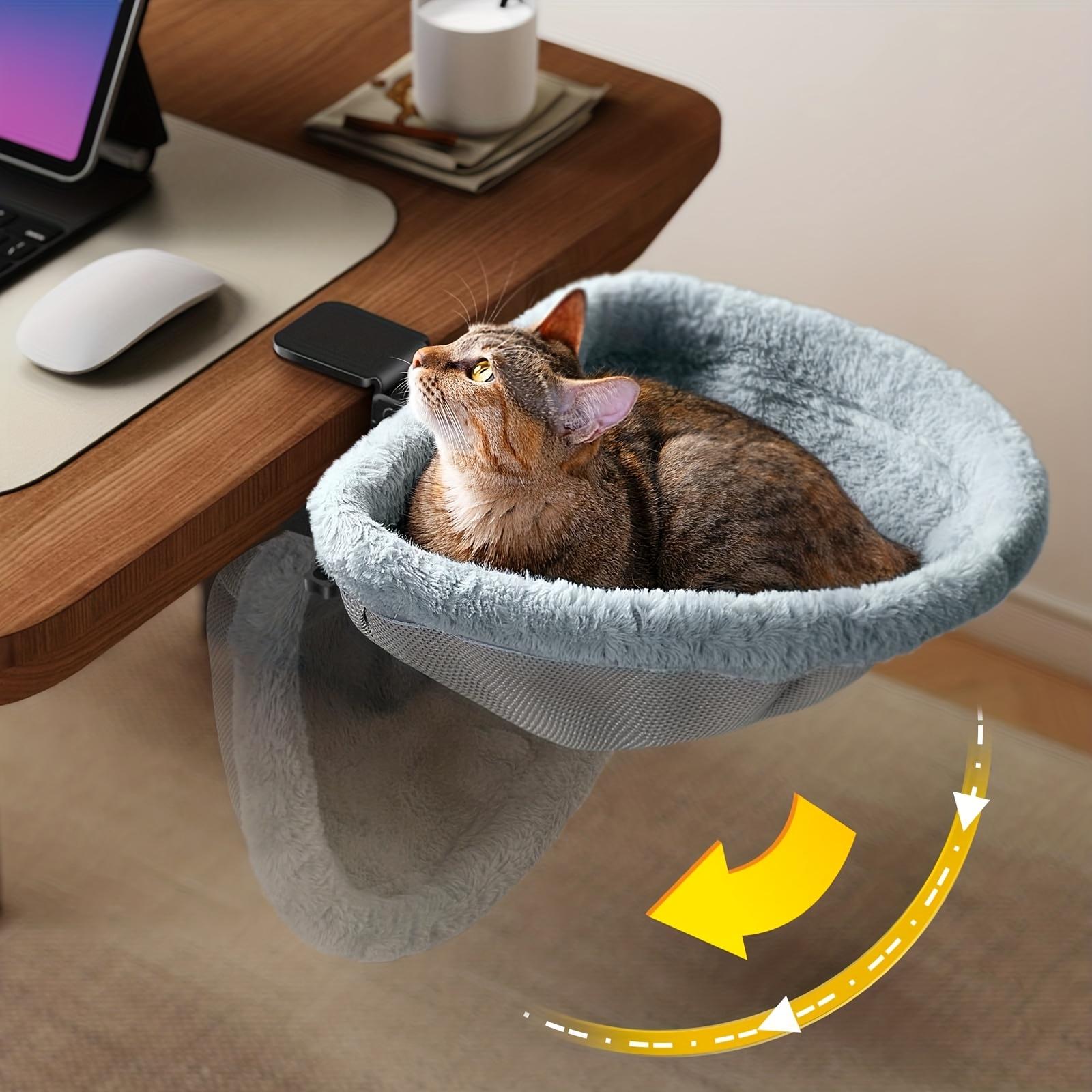 Desktop Cat Bed - One-Key Foldable, Sunken Design, Space-Saving Semi-Circular Cat Nest, Soft Faux Rabbit Fur, for Various Desks - Max Weight Capacity 40 Lbs