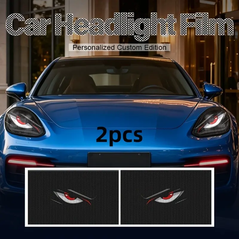 2-Pack Car Headlight Grid Eye Stickers, Universal Headlight Tail Light Covers, Self-Adhesive Durable Vinyl Car Decals, Fashionable Exterior Accessories