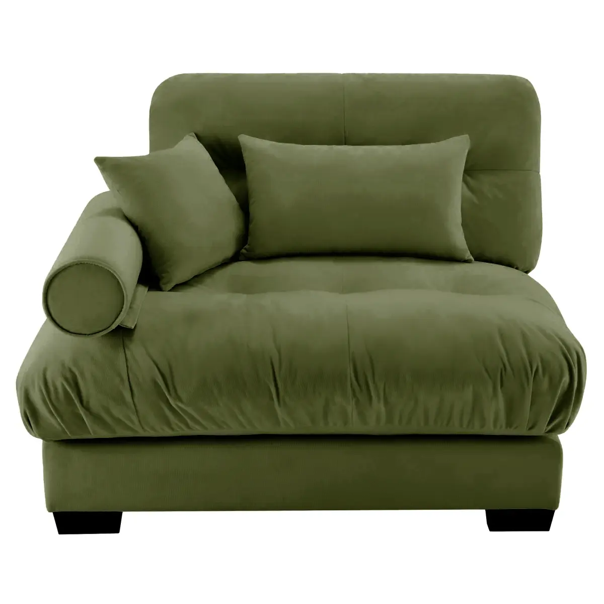 Milano LSF Vintage Velvet Green Single Seat Sofa - Cotton & Sponge Construction, 3 Cloud Cushions, 1 Round Bolster, Durable Easy-Disassemble Indoor Living Room Couch (46.85x37.01x33.46in) for Reading Books, Chatting with Family