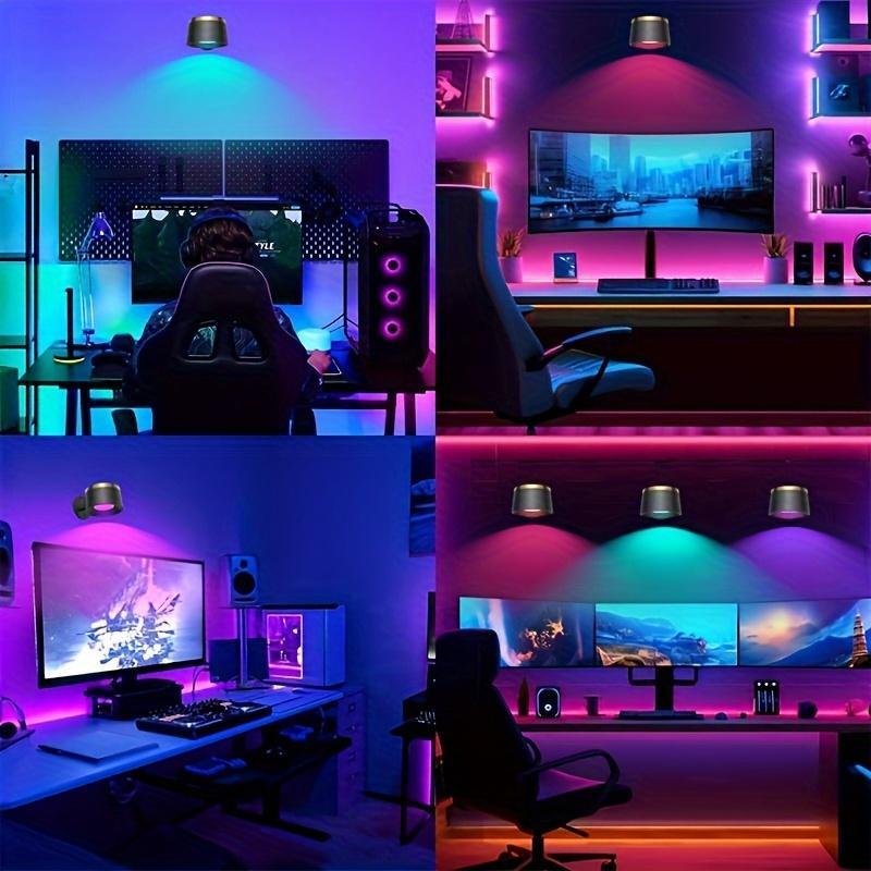 USB Rechargeable Smart LED Wall Light, 1/2 Counts RGB Night Light with Remote Control, 360° Rotatable Spotlight for Bedroom, Bedside, Display Wall, Cabinet, Hallway, Game Room