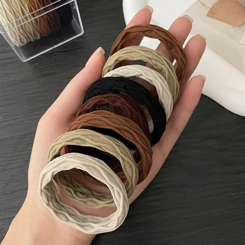 Minimalist Seamless Premium High-Elastic Women's Hair Ties, 1-Piece Molding Durable Ponytail Rubber Bands with Silicone Core, Daily Use Bag Charm Accessories, One-Piece Molding, Round Band