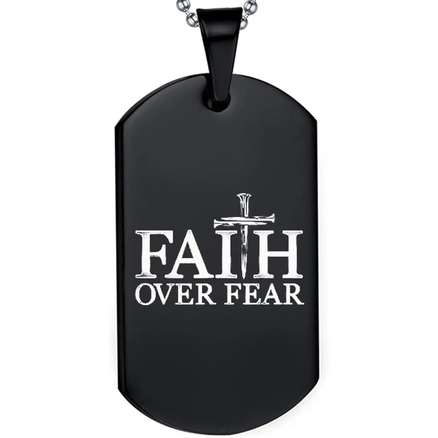 Unisex Stainless Steel Engraved Verse Tag Pendant Necklace - Faith Over Fear Christian Religious Holiday Gift with Personalization for Weddings, Unisex Wear