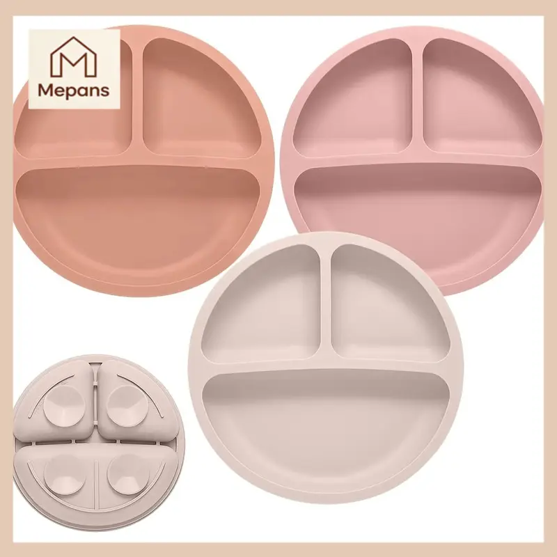 Synthetic 3-Pack Divided Suction Plates for Home & Festive Use, Non-Slip Disposable Tableware, Microwave & Dishwasher Safe Led Supplies, Microwave Safe