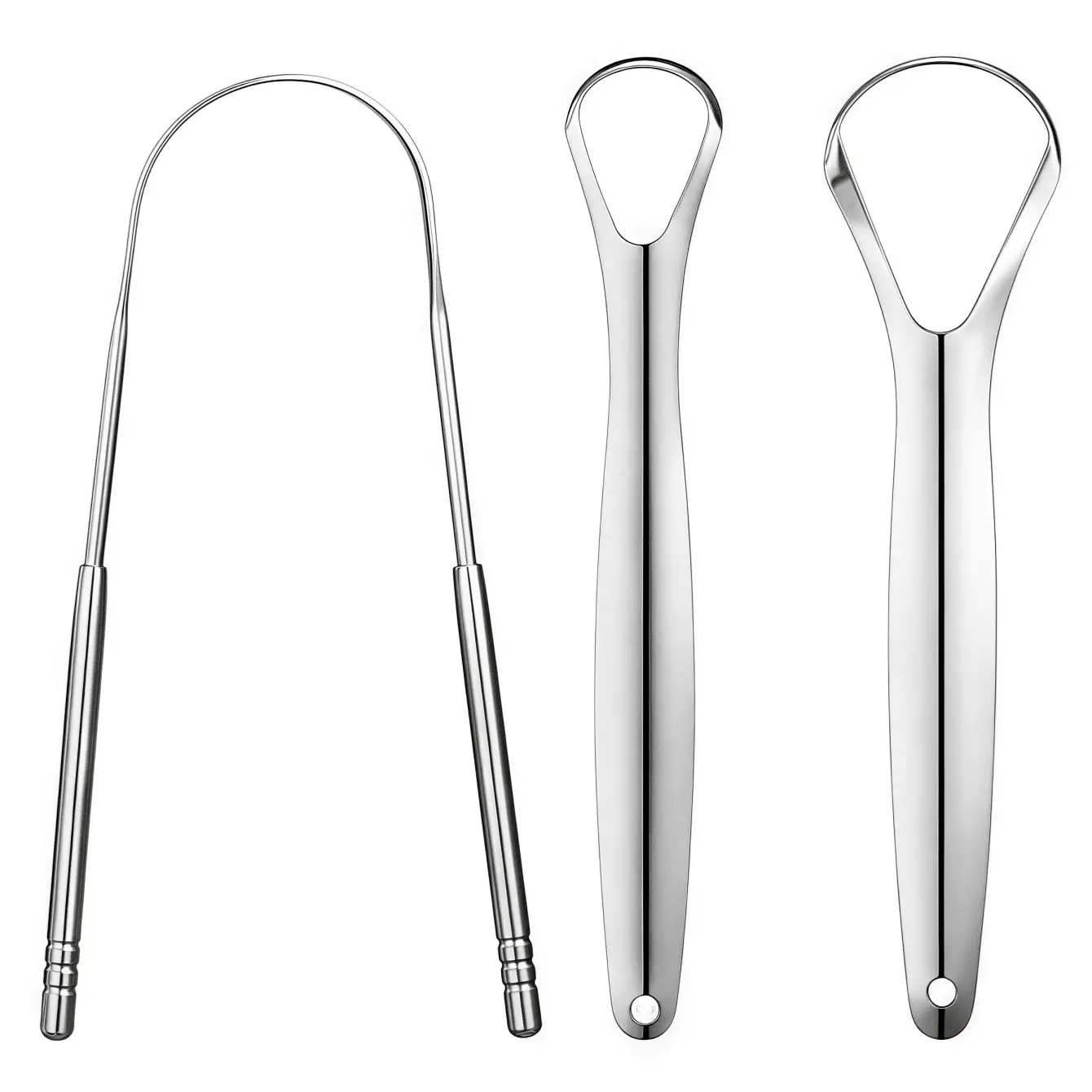 Stainless Steel Tongue Scraper, Adult Tongue Cleaner, Portable Tongue Cleaning Tool, 3pcs Set, Oral Hygiene, Bad Breath Relief, Home & Travel Use