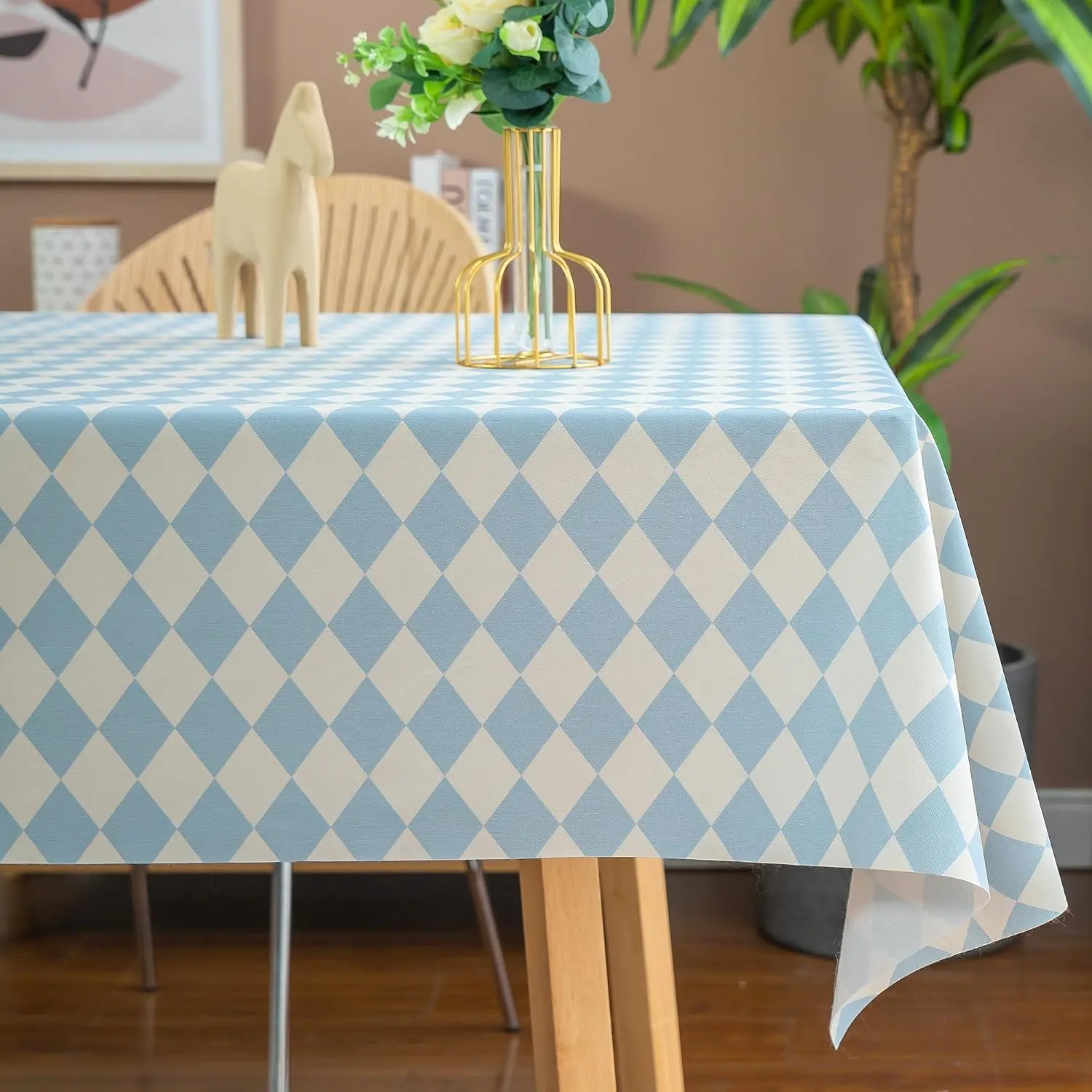 Rectangle Table Cloth,100% Waterproof Tablecloth Oil Spill Vinyl Table Cloth, Wipe Table Cover for Dining, Camping, Indoor and 54" x 84",Blue Checkered