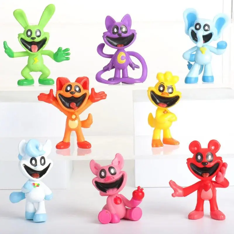 Unisex 8-Piece Classic Anime Smiling Catnap & Dogday PVC Model Doll Toys, 7.3-10 cm Anime & Manga Collectible Figures, Kids' Cartoon Gag Toys & Practical Jokes, Desktop Decorations, Birthday Gifts