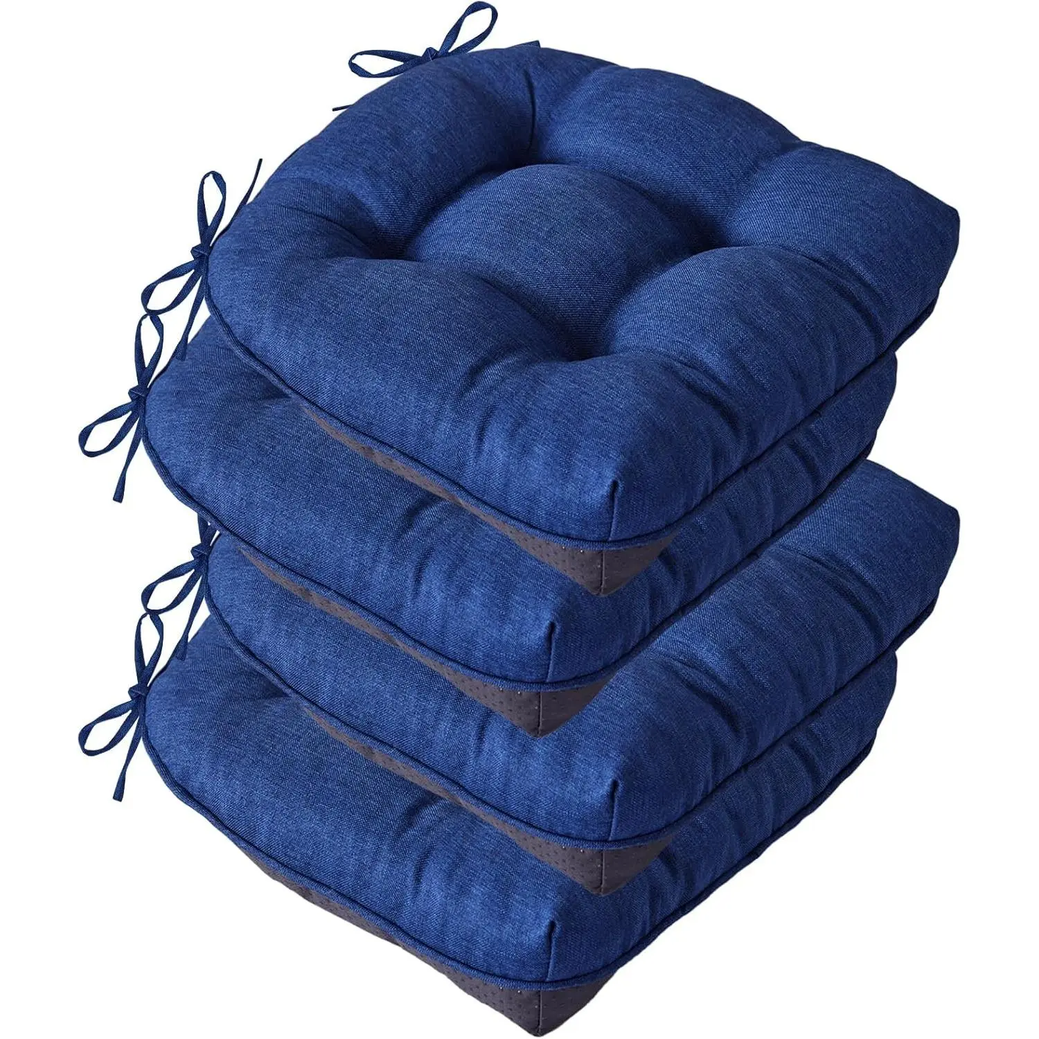 Chair Cushions for Dining Chairs, Seat Cushions for Kitchen Chairs, Indoor Non Slip Tufted Foam Chair Pads with Ties, Set of 4, 15.5" x 15.5" x 4", Navy Blue