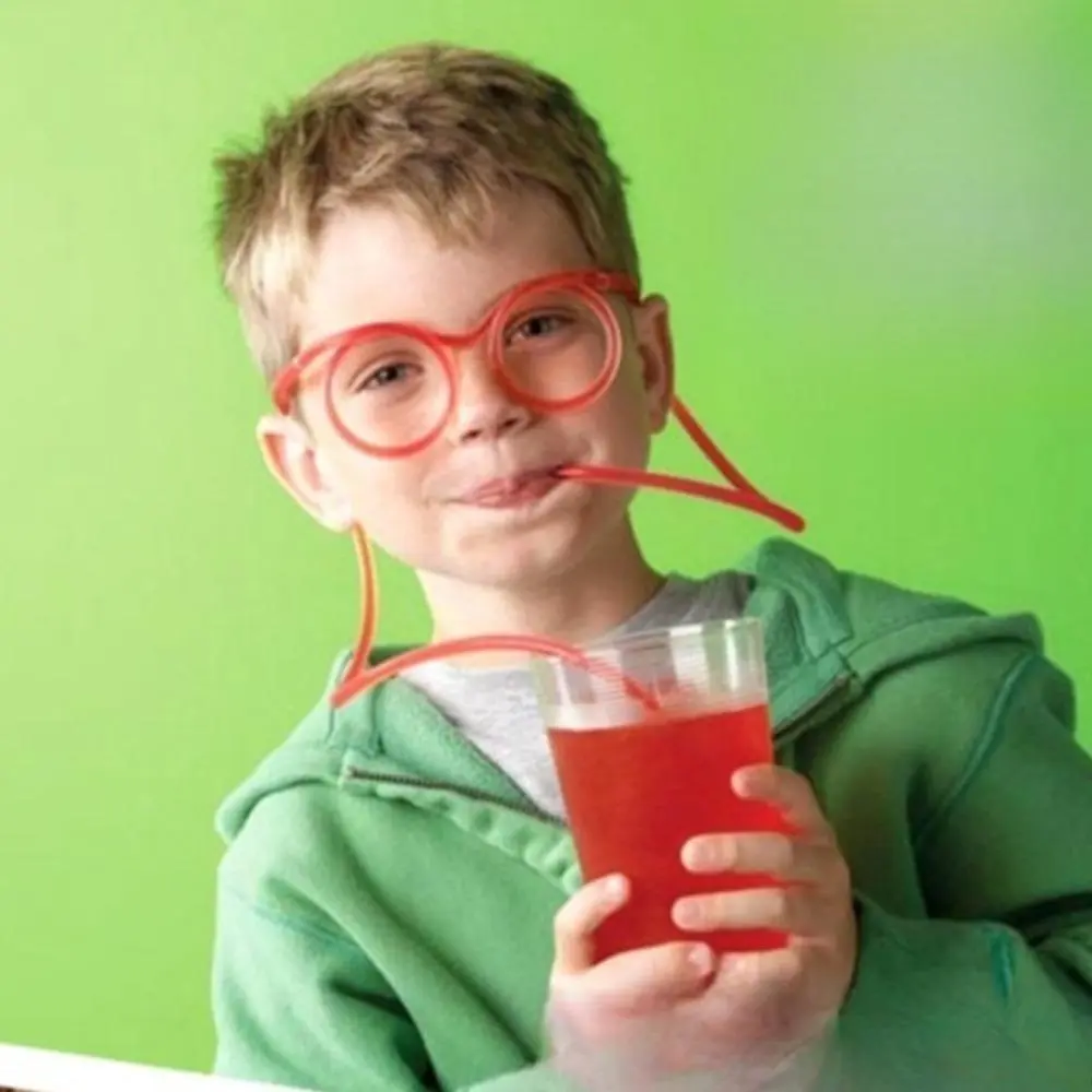 Funny Transparent PVC Straw Glasses, Soft Flexible Novelty Synthetic Drinking Toy, Fun Party Prop & Creative Gift for Kids Birthday Gatherings & Casual Events