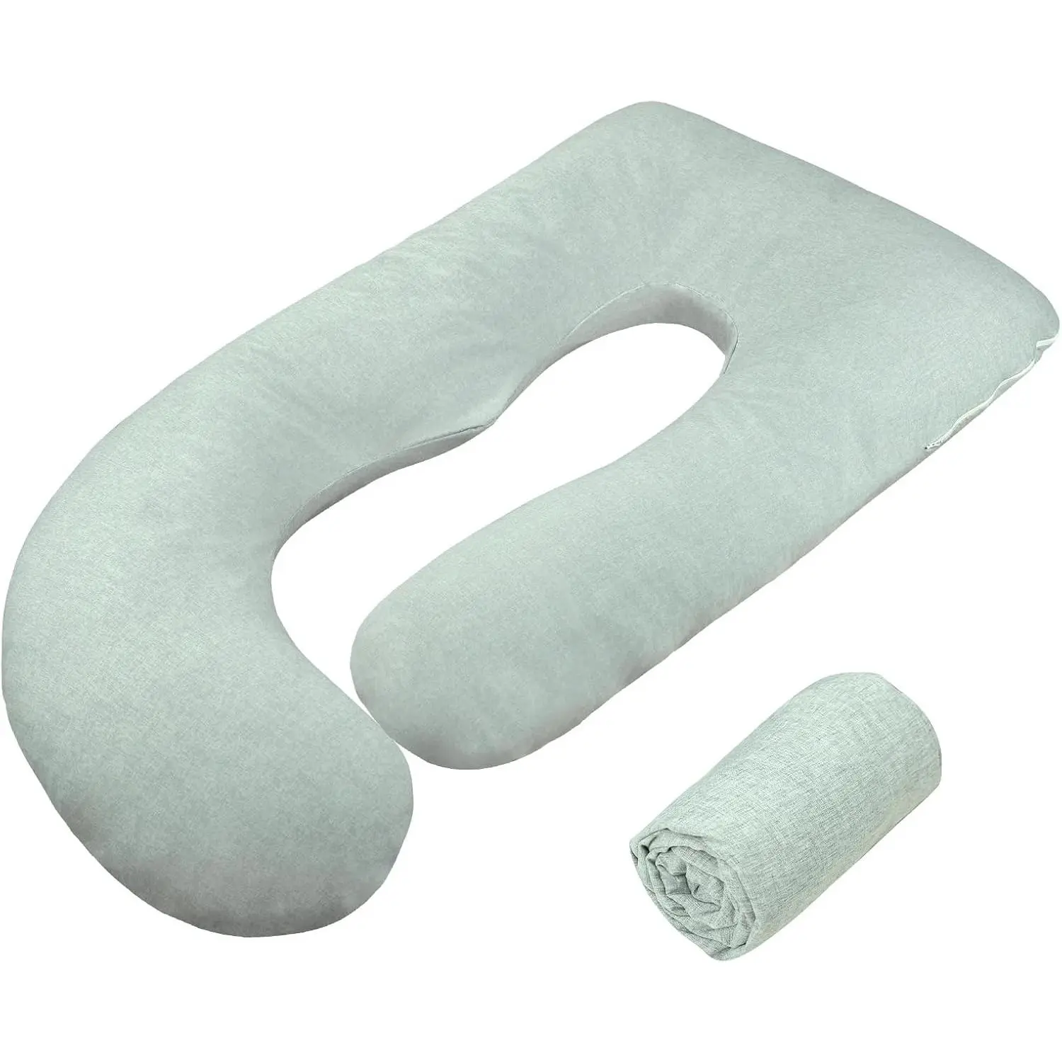 J-Shaped Pregnancy Pillow Cover (Only Pillowcase), Super Soft Replacement Cover for Maternity Pillow with Large Zipper, Fits 55/58 Inch Pregnant Pillow, GreenGift