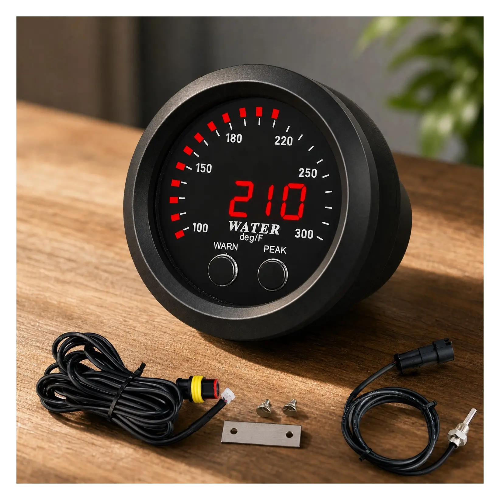 52mm Universal Digital Water Temperature Gauge with 1/8 NPT Sensor and Alarm, Red Display, 100-300°F (-17~187°C)Gift