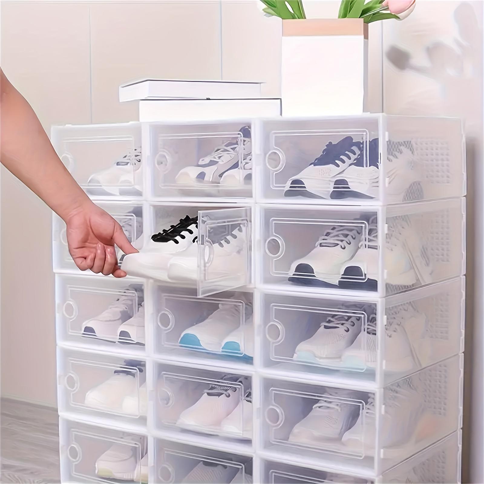 24 Stackable And Foldable Shoe Boxes with LIDS - Clear, Waterproof Plastic Sneaker Storage Containers, Space-saving Design Suitable for Store Displays