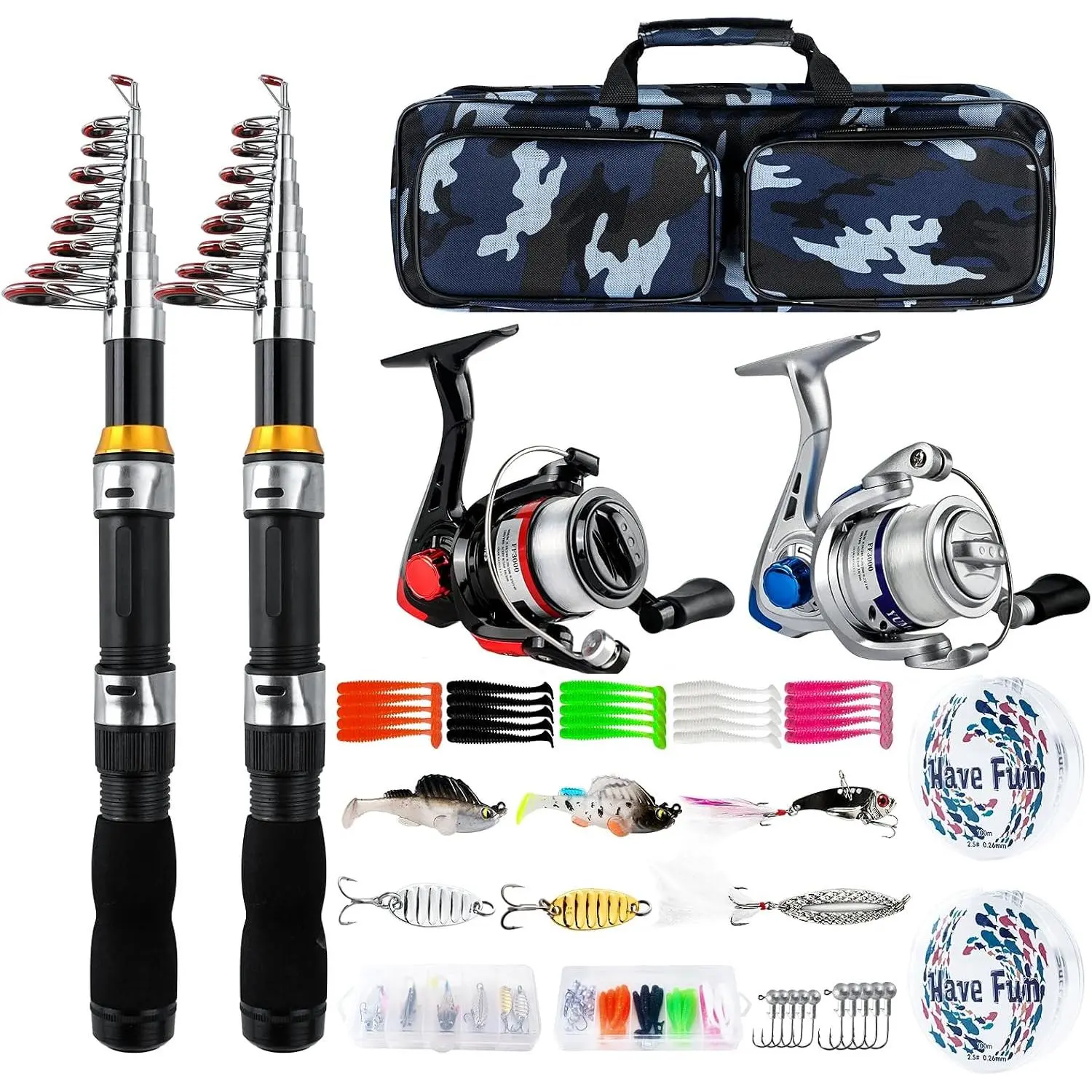 Telescopic Fishing Rod Reel Combo 2PCS 6.89FT Collapsible Fishing Pole Spinning Reel Lures Accessories with Fishing Bag Portable Fishing Rod Kit  Saltwater Freshwater Travel Fishermen Gift