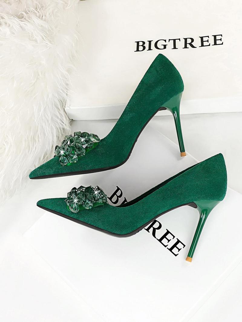 Women's Rhinestone Decor Bowknot Design Classy Stiletto Heels, Elegant Pointed Toe High Heel Shoes for Party, Banquet, Fashion Heeled Shoes for Women & Girls