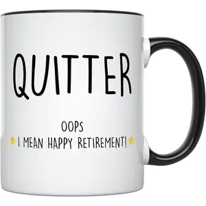 1pc, 11oz, Ceramic Retirement Coffee Mug, Funny "Quitter" Design with Black Handle, Dishwasher & Microwave Safe, Perfect Gift for Men and Women, Versatile for Hot or Cold Drinks, Coffee Bar Accessories