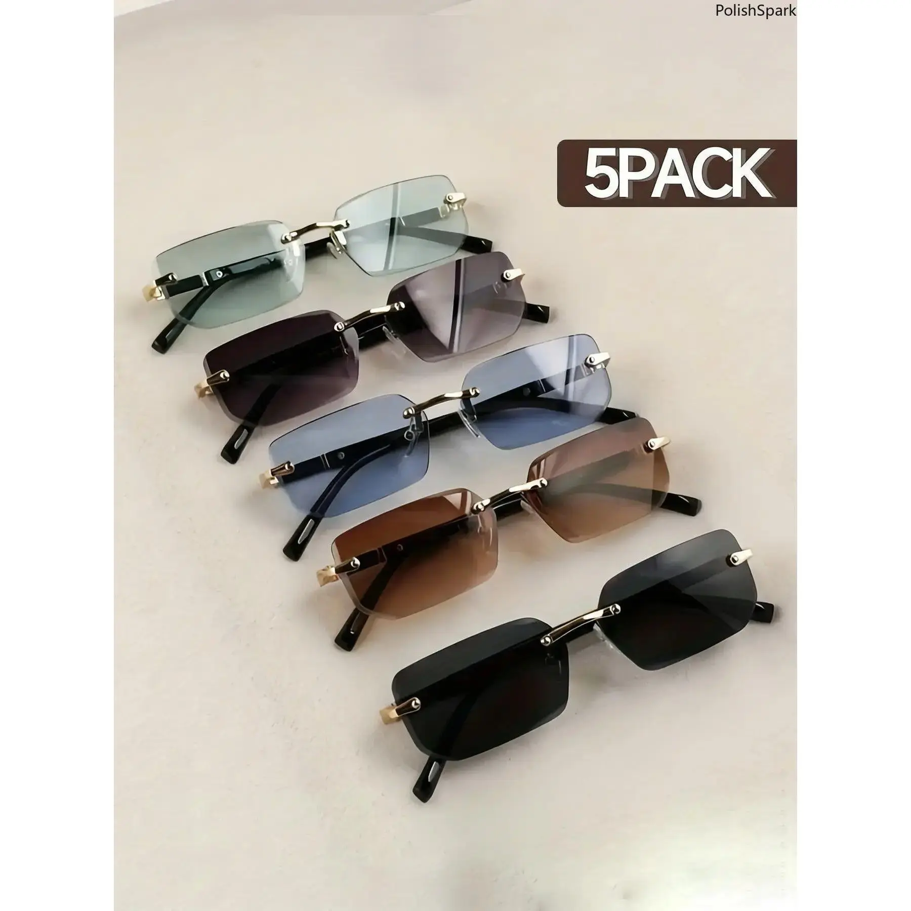 5 Pairs Y2K Rimless Rectangle Sunglasses for Women Tinted Lens Square Glasses Baddie Clean Girl Aesthetic 90s Vintage Eyewear Set