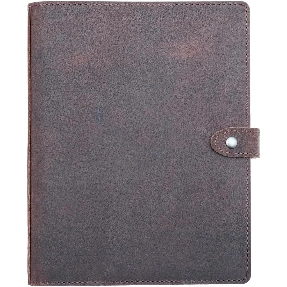Vintage Brown Leather Mini 3-Ring Binder for 5.5"x8.5" Half Letter Size Paper, 1" Round Rings, with Interior Pockets, Snap Closure