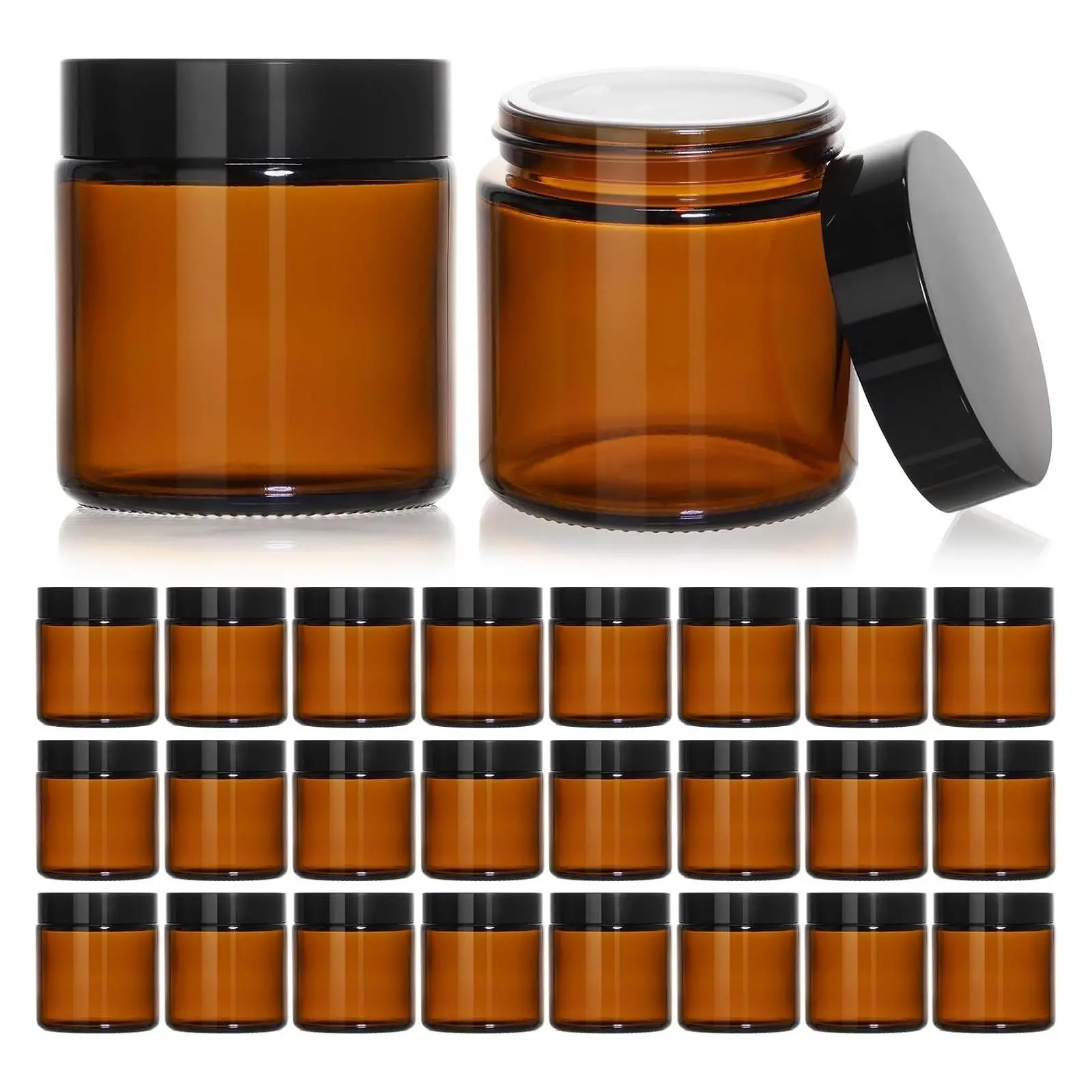 24 Pack 4 oz Amber Small Glass Cosmetic Jars with Lids for LotionGift