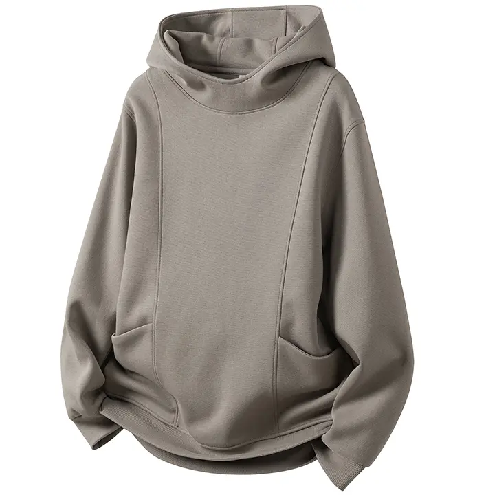 Menswear Plain High Neck Hoodie, Aesthetic Long Sleeve Cotton Mix Pullover with a Relaxed Unisex Fit, Machine Wash, Medium Length, Pullover Hoodie
