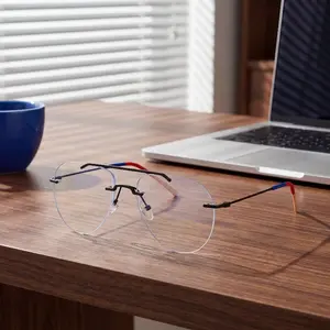 Stylish and unique rimless double-bridge aviator glasses—retro men's "toad-style" frames.