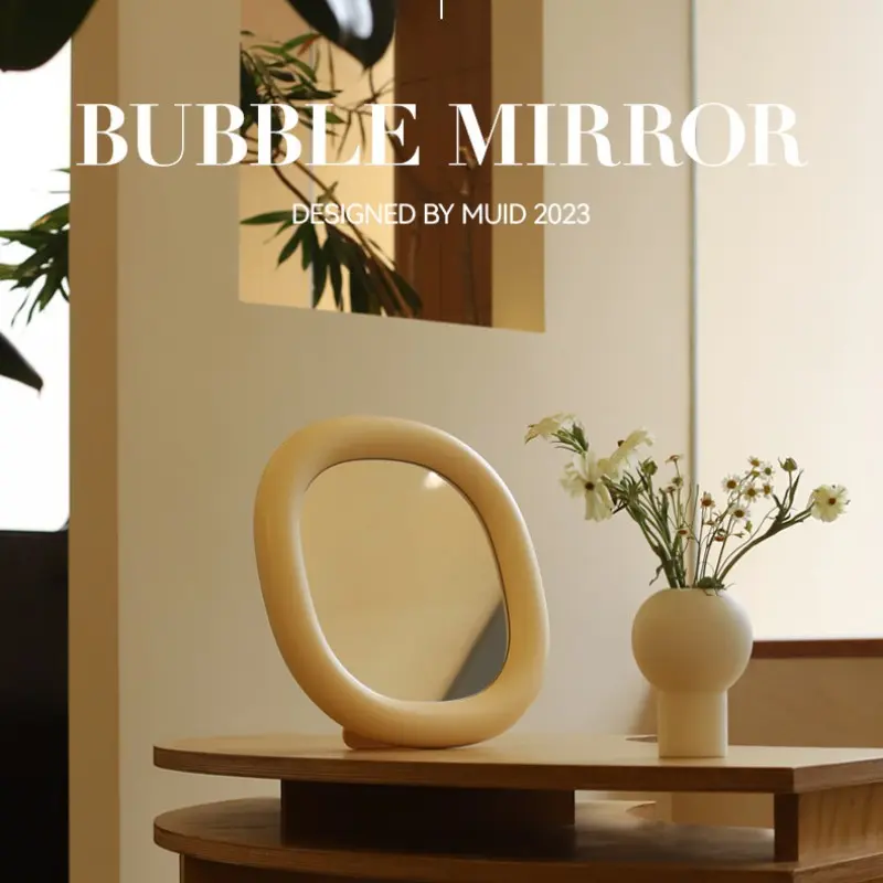 Cream Color Bubble Mirror, Standable and Wall-Mounted, Mirrors for Wall, Versatile Decorative Accessory, Ideal for Home and Office Use
