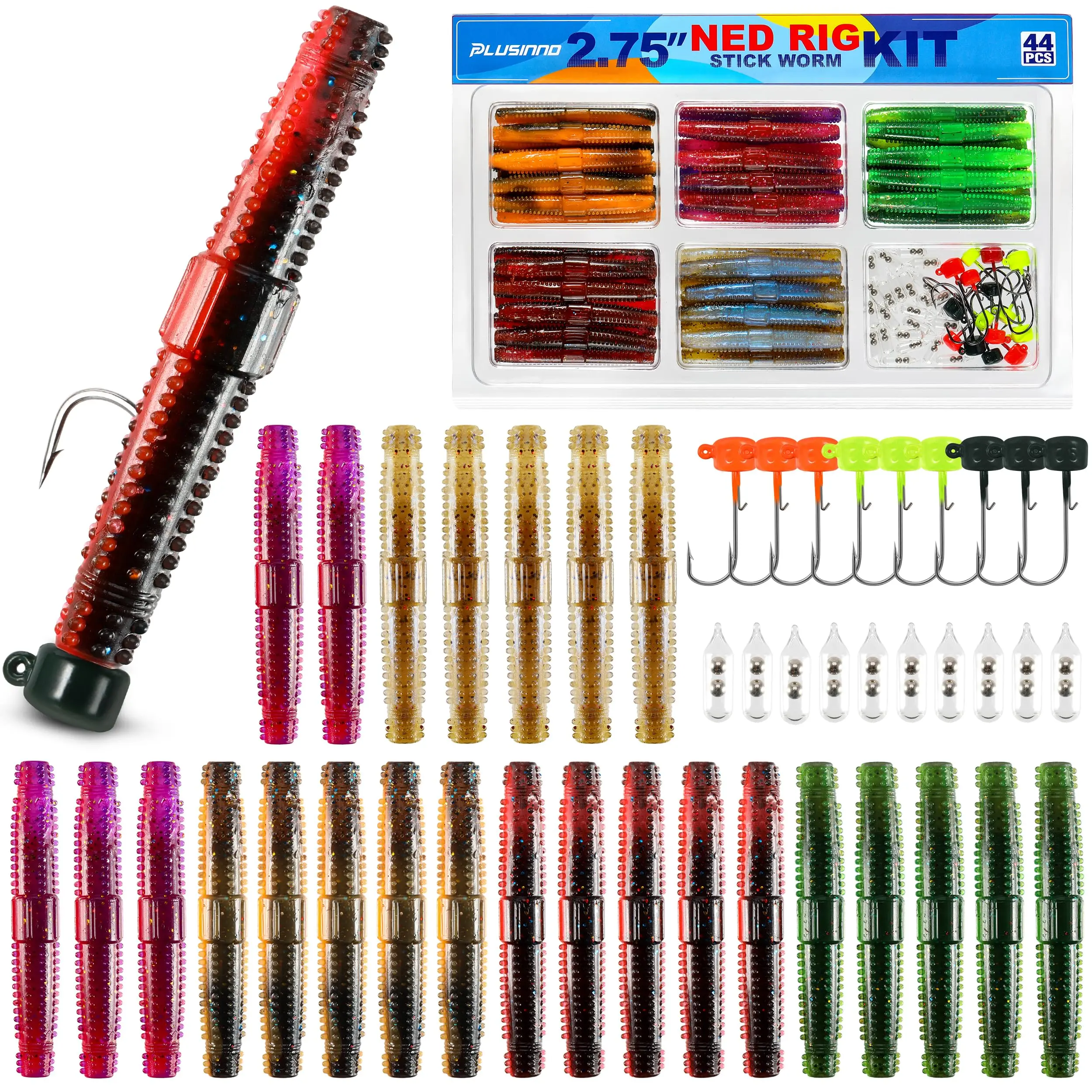 44PCS Stick Worms Ned Rig Kit