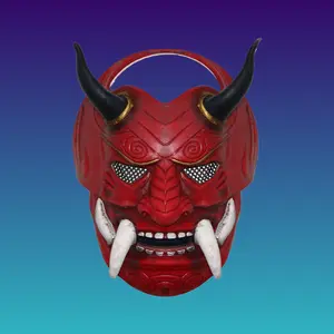 Hannya Demon King Latex Mask, Scary Demonic Face Halloween Cosplay Party Prop, Comfortable Elastic-Fit 1-Size Face Covering Accessory