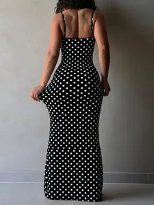Women's Casual Polka Dot Lace Trim Halter Sleeveless Bodycon Dress, Perfect for Summer, Lw Home Fashionable Evening Wear