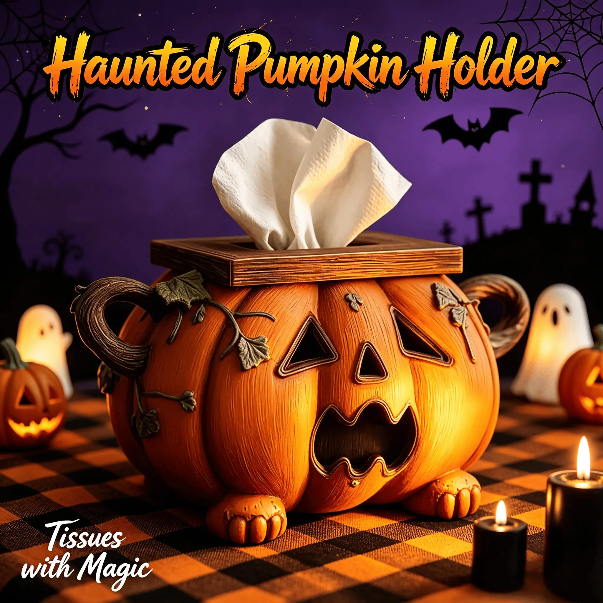 Halloween Pumpkin Tissue Box Holder, Retro Jack-O'-lantern Decorative Napkin Dispenser, Resin Pumpkin Face Tissue Container, Spooky Halloween Party Decor