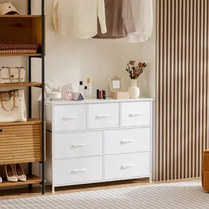 Aobtkel® Sturdy Wood Bedroom Furniture Fabric Dresser - 5/7/10 White Drawers Wardrobe Closet for Bedroom, Entryway Storage Cabinet