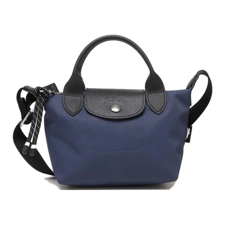 Longchamp Le Pliage Energy Mini Crossbody Handbag for Women, Canvas with Leather Trim, Snap-Zip Closure, Blue