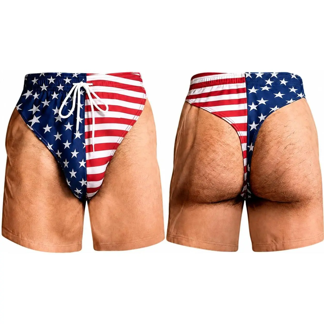 Men's Patriotic Swim Trunks - American Flag Freedom & Chill Quick Dry Beach Shorts with Mesh Lining - Funny Summer Vacation Gifts for Him - Above Knee Swimwear