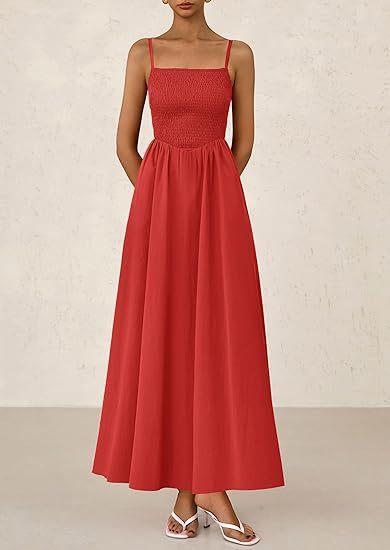 Sleeveless Suspender Solid Color Stitching A-line Beach Vacation Dress Women's Thin Shoulder Pleated Vest Pocket Commuting Dress