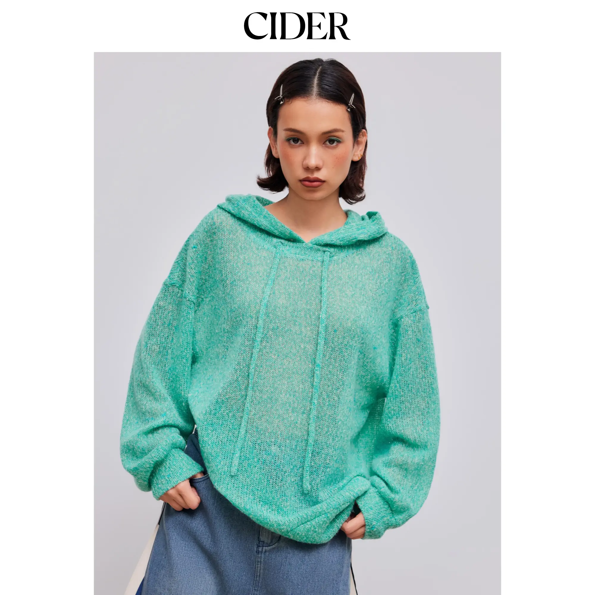 Cider [size 2-26] Mesh Solid Drawstring Oversized Hoodie SohoChic