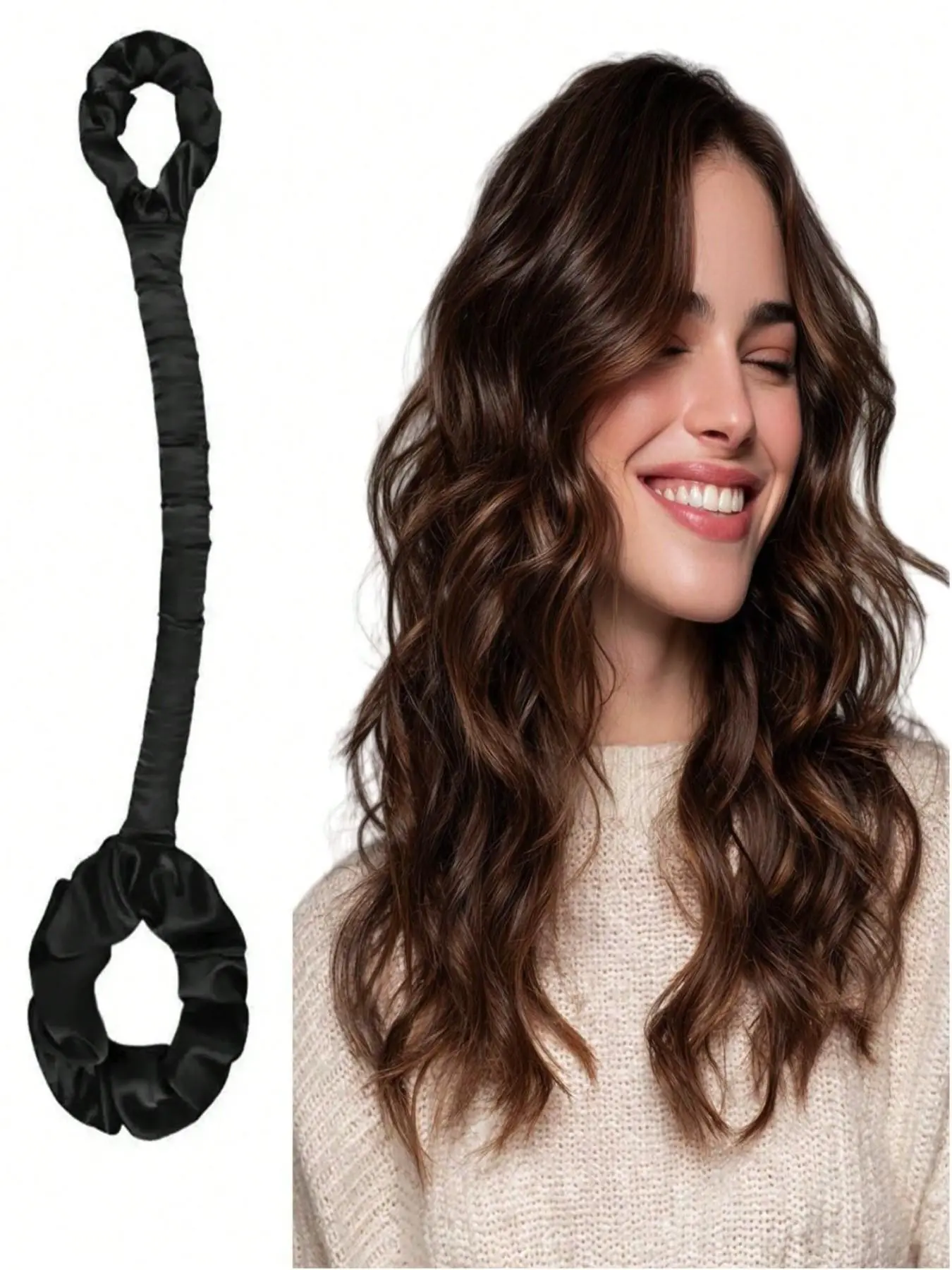 No Heat Curling Set, Satin Silk Sleep Curler with Soft Hair Tie, Overnight Wave Styling Tool for Medium Long Hair Women