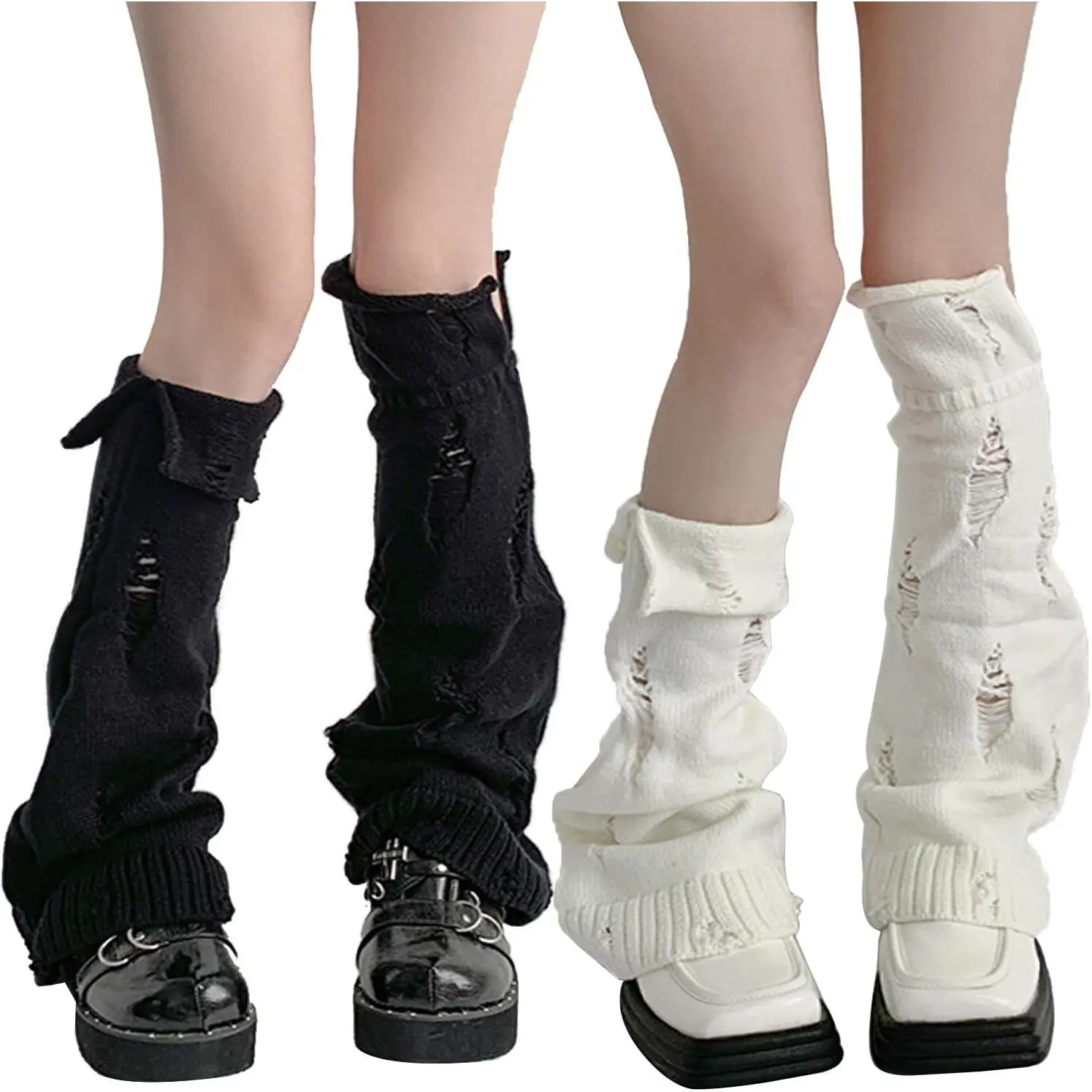 Womens Y2k Knit Leg Warmers Harajuku Japanese Long Boot Socks Kawaii Lolita Winter Leg Cover