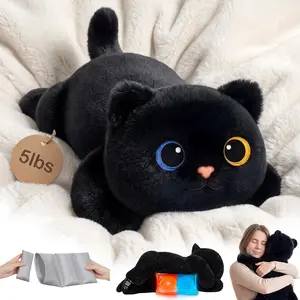 Weighted Stuffed Animals 5 lbs Adjustable, Heated & Coolable 23 Inch Plush for Realistic Hug, Microwavable Removable Inner Pad, Cat Gifts for Adults & Kids (Black)