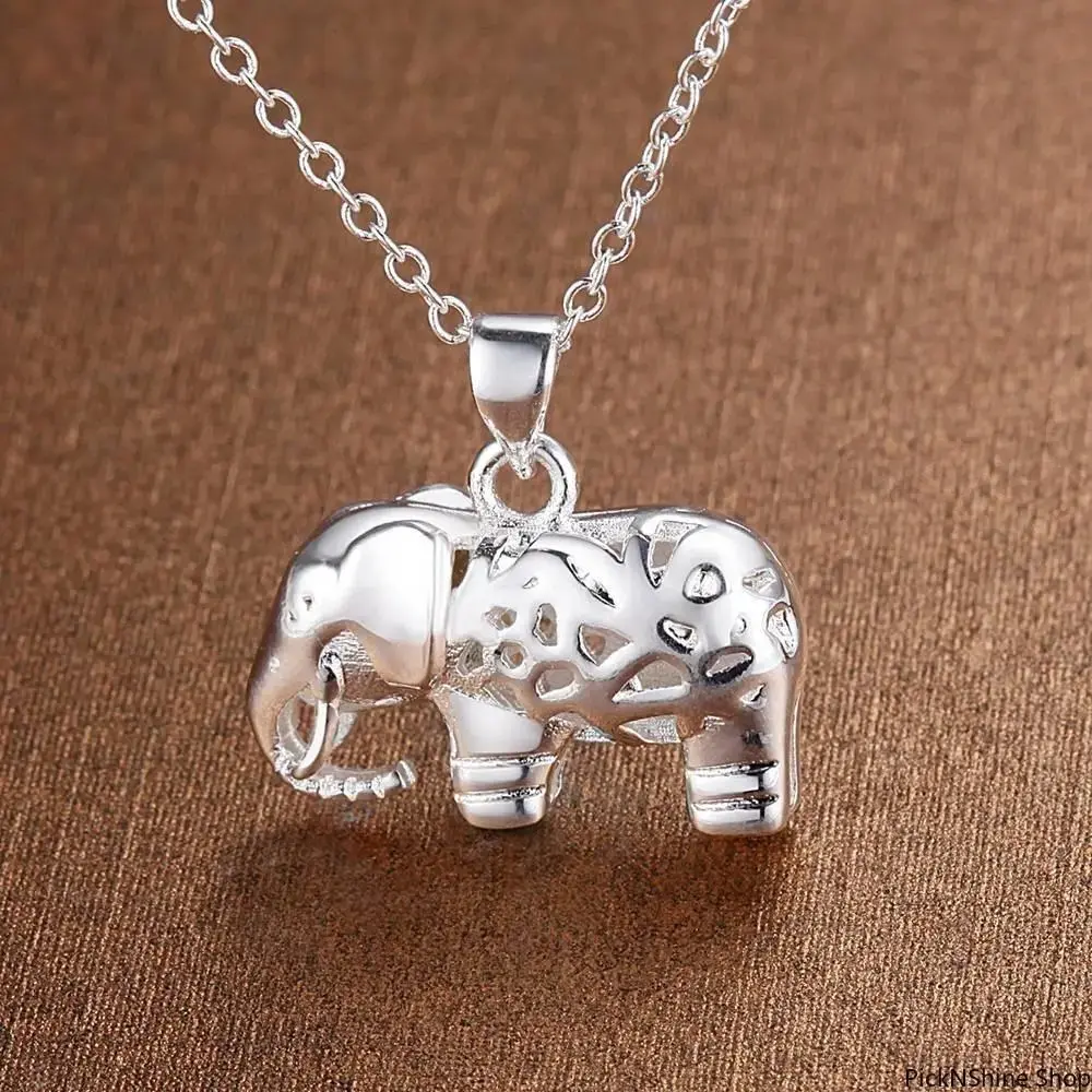 Elephant Pendant Necklace for Women in 925 Sterling Silver, Elegant Fine Charm Jewelry, Fashion Gift for Wedding & Daily Wear