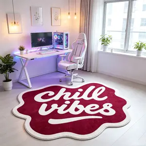 1 Piece Chill Vibes Letter Irregular Carpet Rug, Wine Red & White Wavy Edge Design, Ultra-Soft Non-slip Machine Washable Floor Carpet Rug, Ideal For Living Room & Casual Relax Home Decor