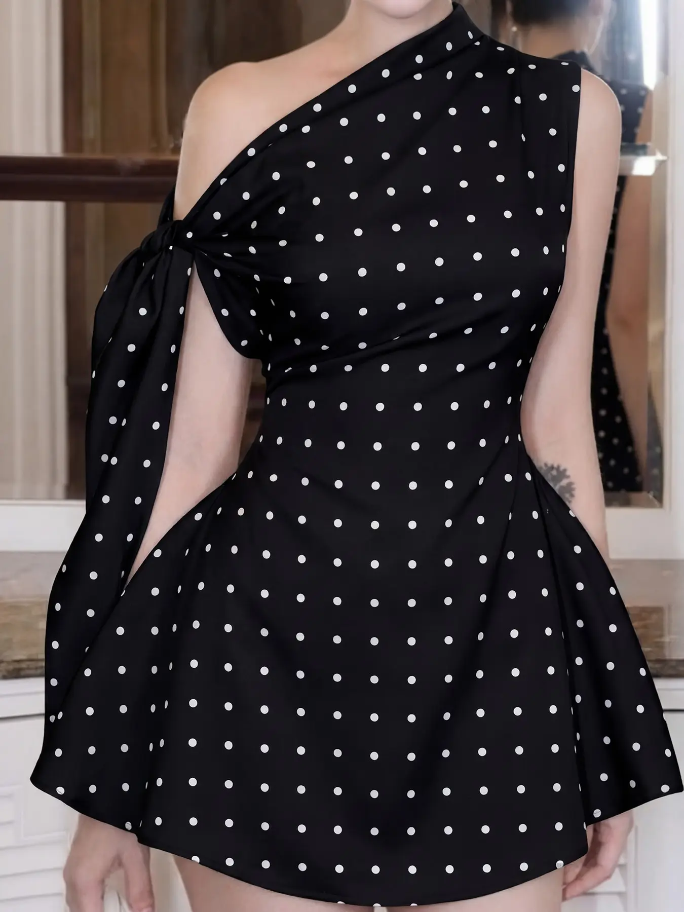 Summer Fashion Sleeveless Halter Dot Mini Dress, Elegant Off-Shoulder Backless Slim Fit Zipper Evening Gown, Party Wedding Daily Wear Chic, Sleeveless Fitted Dress, Sleeveless Style Dress