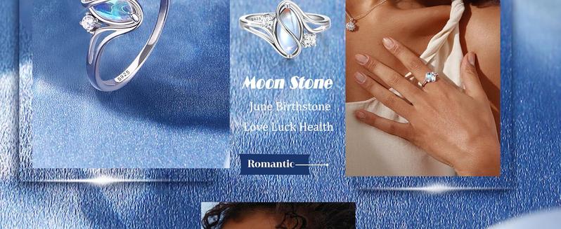 MILACOLATO 925 Sterling Silver Rings for Women Moonstone Ring Rainbow Cubic Zirconia Accents Ring Solitaire Gemstone Statement Rings 18K Plated Gold Silver Rings