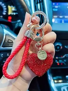 Sparkly Pink Heart Keychain – Braided Wristlet with Rhinestone Accents, Cute Car Key & Bag Charm, Perfect Valentine’s Day Gift for Her, Trendy Girly Accessory#PinkHeartKeychain #GlitterKeychain #CarAccessory #BagCharm #ValentinesGift #GirlyAccessory