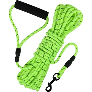 Floating Long Dog Leash, 32ft Dog Training Leash for Swimming and Lake, Reflective Long Rope Lead with Soft Handle for Outside, Yard, Camping, Hiking and Beach (Green)