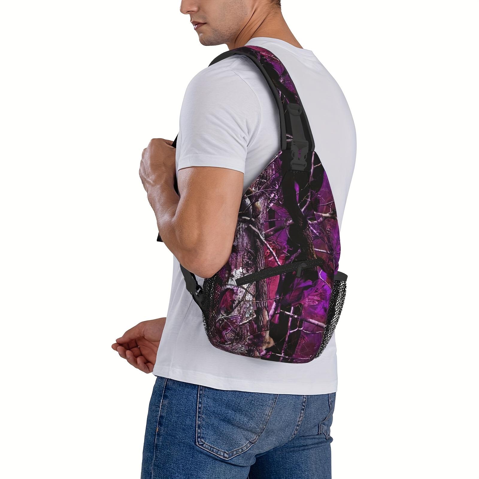 Crossbody Chest  Hiking Purple Camouflage Leaves Shoulder  Folding Large Capacity Fashion Durable Can Be Used For Shopping, Work, Leisure Travel Beach  Fishing  Travel Accessories Must Have  For School Back Christmas Gifts bag backpack