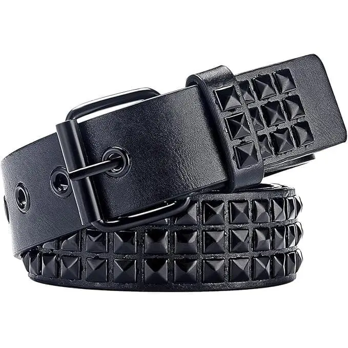 Black Studded Belt Punk Belt Rock Rivet Belts with Bright Pyramid Studded belt for Men/Women