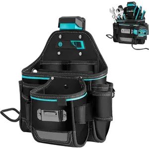 Tool Pouch with Belt Clip, Electrician Tool Pouch with Tape Measure Holder & Hammer Loop, Quick Release Buckle, Expandable Support Frame, Ideal for Construction, Carpentry and Handyman Use
