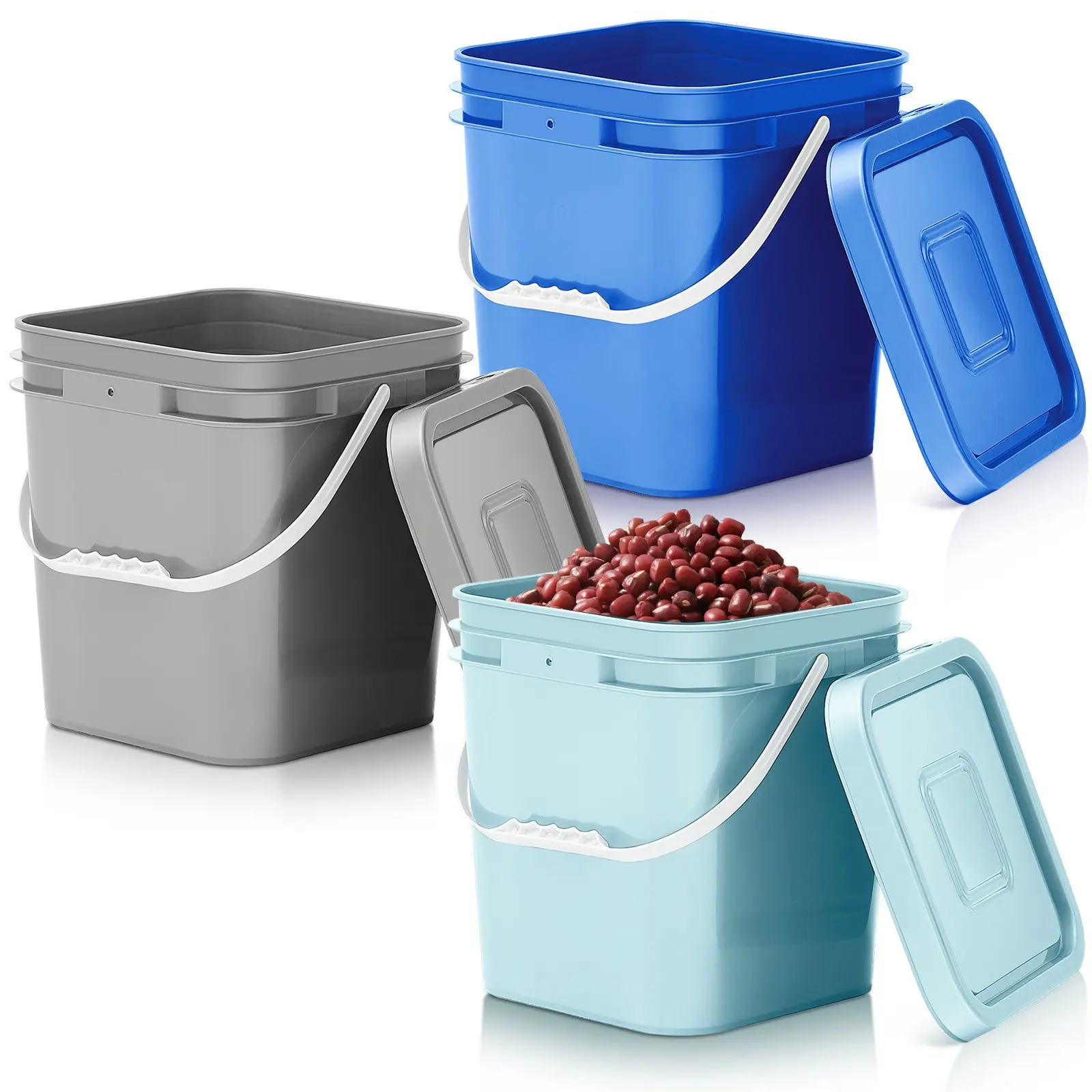 3pcs 3. 5 Gallon Square Food Grade Bucket with Lid Square Bucket Pail with Plastic Handles for Storing Dry Food Charcoal Camping Fishing