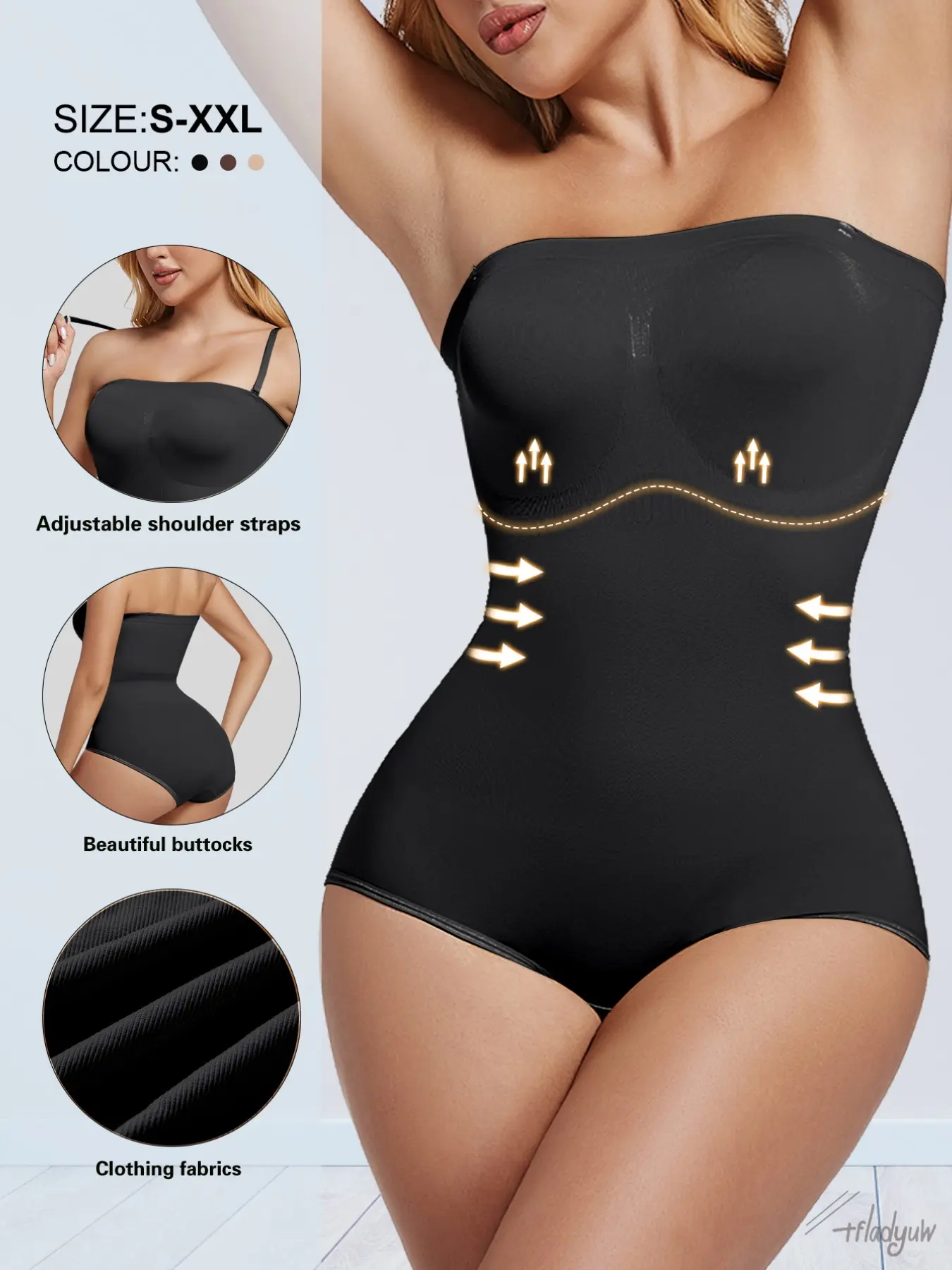 Women's Strapless Control Shapewear Jumpsuit, Detachable Adjustable Straps, Ribbed Waist Cinch, Butt Lifter, Casual All-Season Wear, Wedding Formal Dress, Bridal Faja