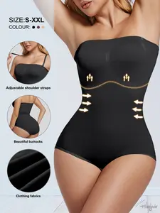 Women's Strapless Shapewear Jumpsuit, Detachable Adjustable Straps, Ribbed Waist Cinch, Butt Lifter, Casual All-Season Wear, Wedding Formal Dress, Bridal Faja